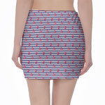 Blue Striped Nautical Anchor Print Pencil Mini Skirt