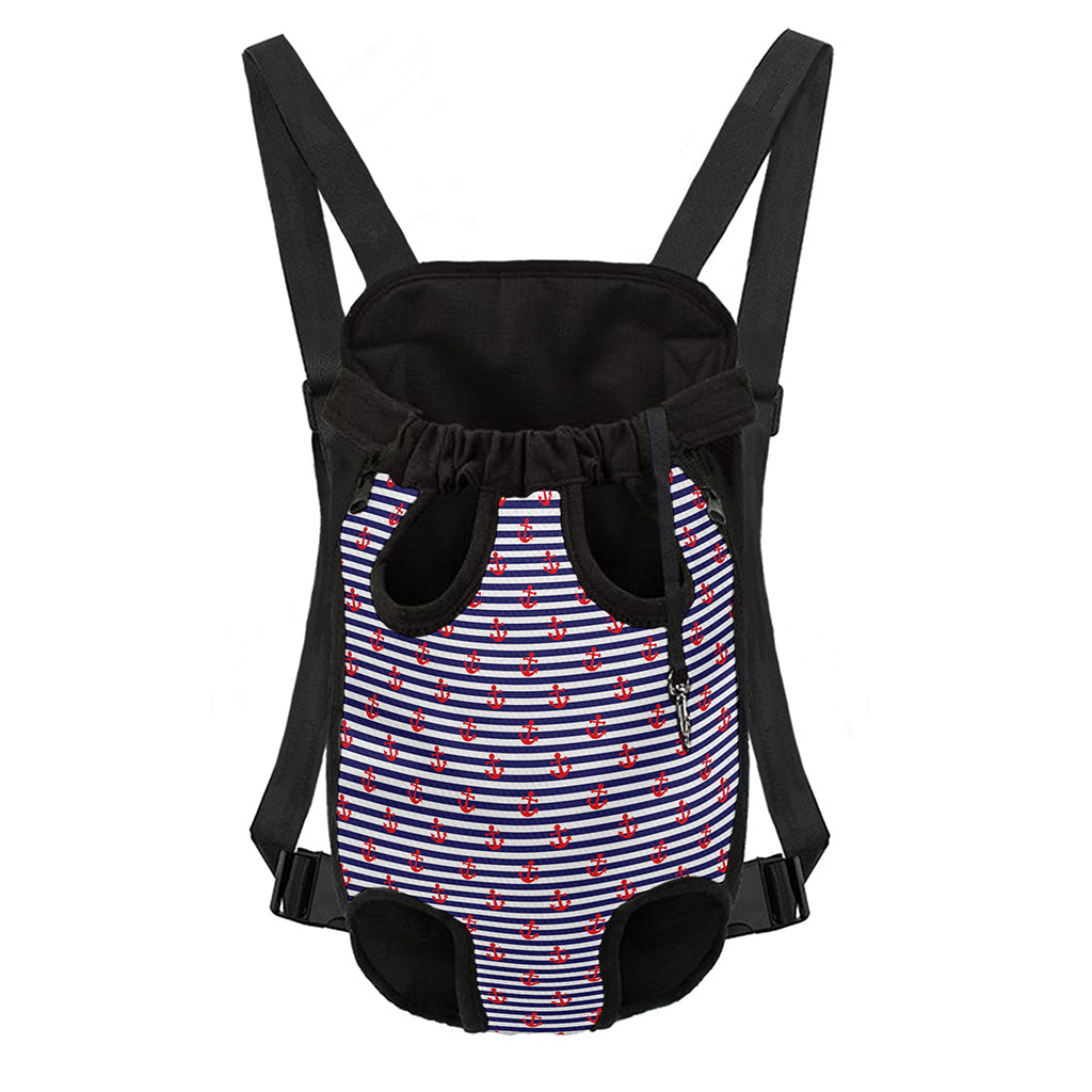 Blue Striped Nautical Anchor Print Pet Carrier Backpack