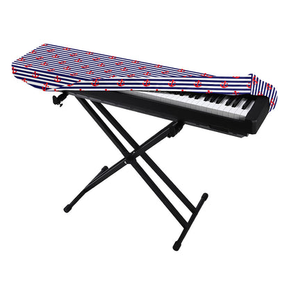 Blue Striped Nautical Anchor Print Piano Keyboard Cover