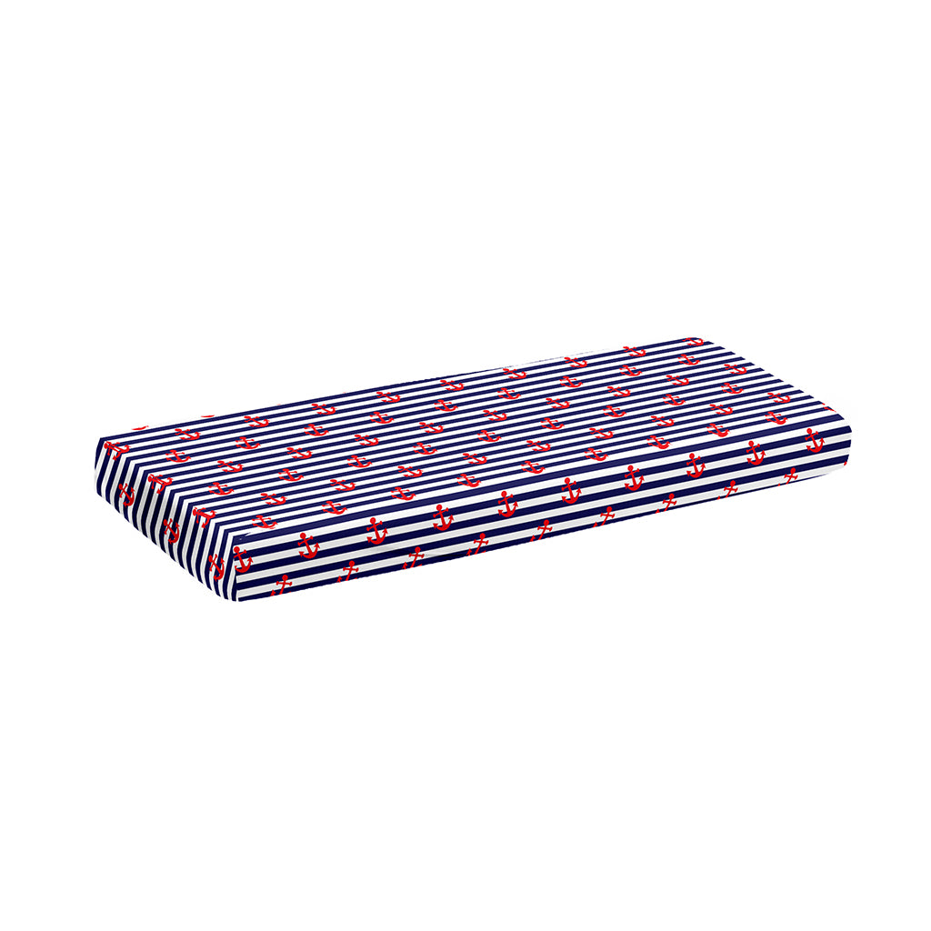 Blue Striped Nautical Anchor Print Piano Keyboard Cover