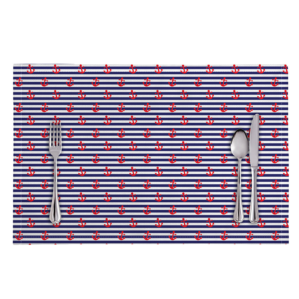 Blue Striped Nautical Anchor Print Placemat