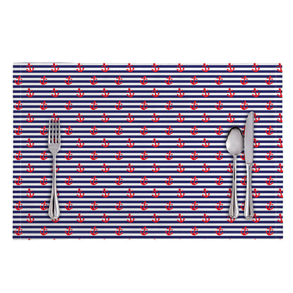 Blue Striped Nautical Anchor Print Placemat
