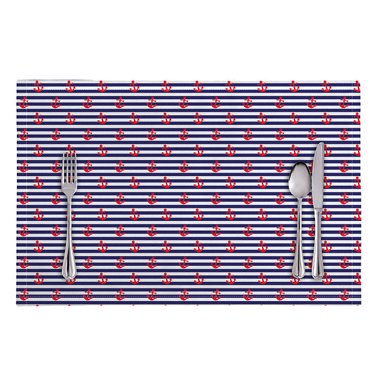 Blue Striped Nautical Anchor Print Placemat