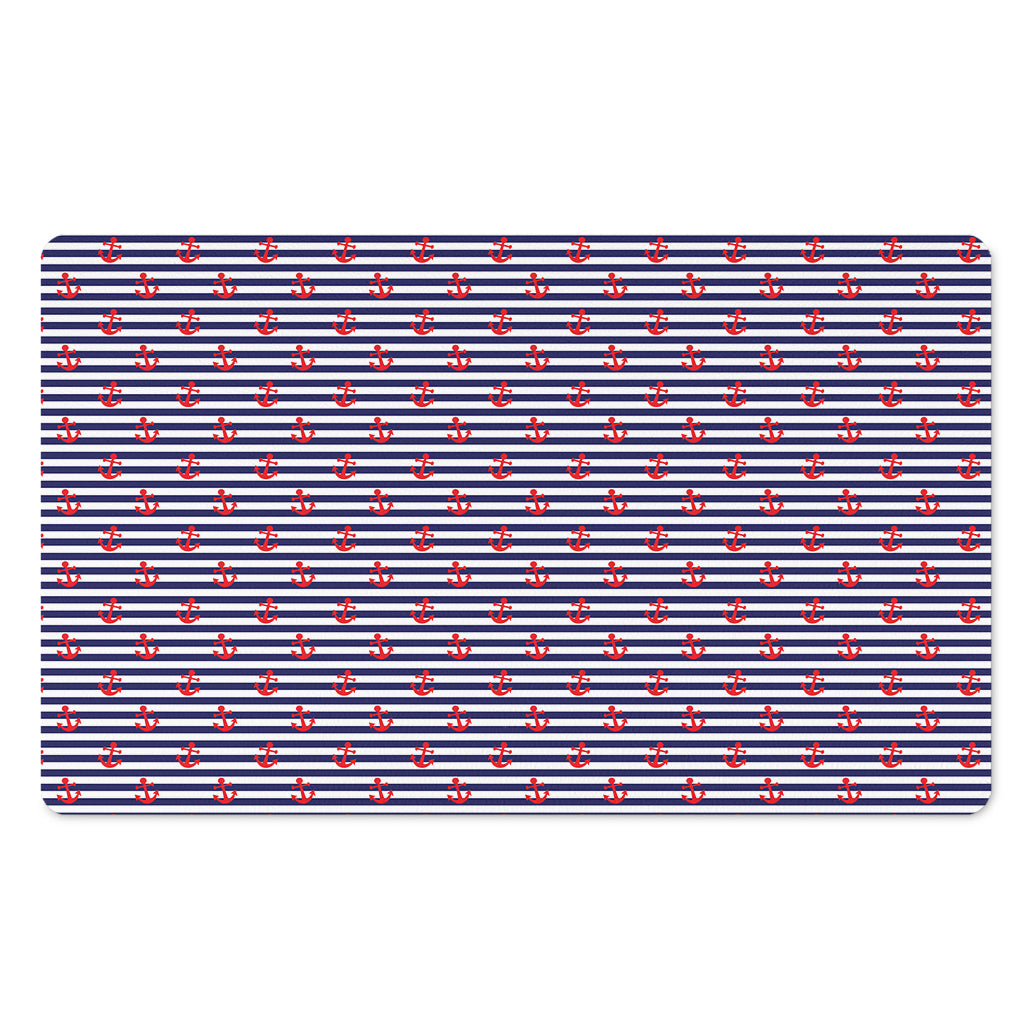 Blue Striped Nautical Anchor Print Polyester Doormat