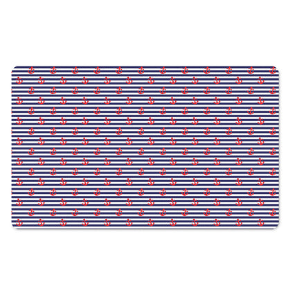 Blue Striped Nautical Anchor Print Polyester Doormat