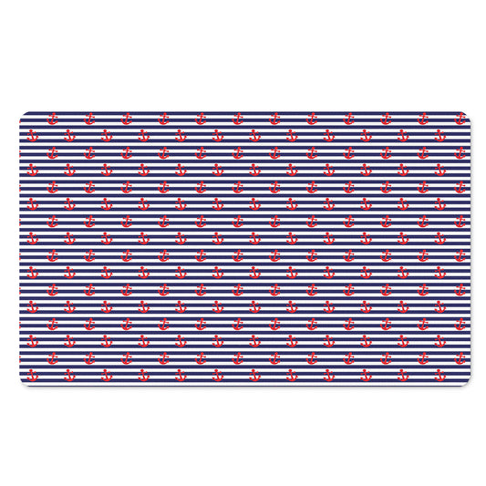 Blue Striped Nautical Anchor Print Polyester Doormat