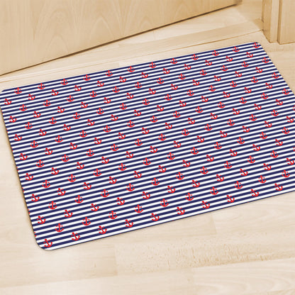 Blue Striped Nautical Anchor Print Polyester Doormat