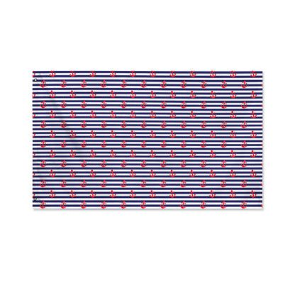 Blue Striped Nautical Anchor Print Polyester Flag