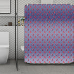 Blue Striped Nautical Anchor Print Polyester Shower Curtain