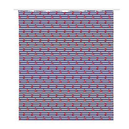 Blue Striped Nautical Anchor Print Polyester Shower Curtain