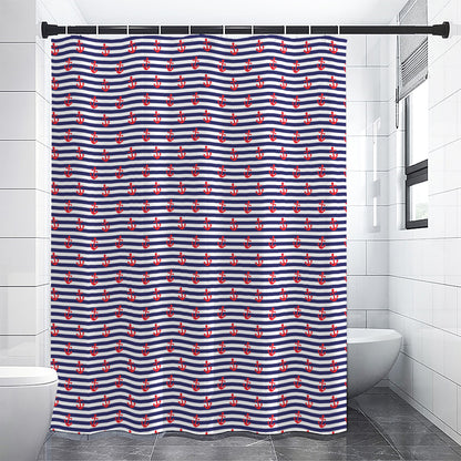 Blue Striped Nautical Anchor Print Premium Shower Curtain