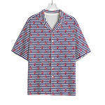 Blue Striped Nautical Anchor Print Rayon Hawaiian Shirt