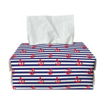 Blue Striped Nautical Anchor Print Rectangle Tissue Box Cover