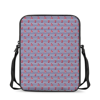 Blue Striped Nautical Anchor Print Rectangular Crossbody Bag