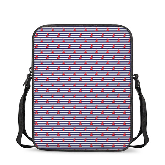 Blue Striped Nautical Anchor Print Rectangular Crossbody Bag