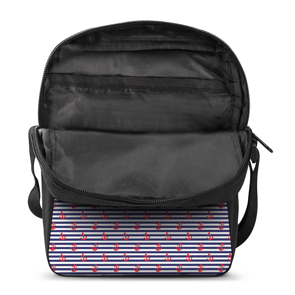 Blue Striped Nautical Anchor Print Rectangular Crossbody Bag