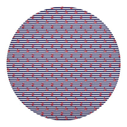 Blue Striped Nautical Anchor Print Round Blanket
