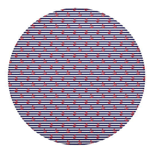Blue Striped Nautical Anchor Print Round Blanket
