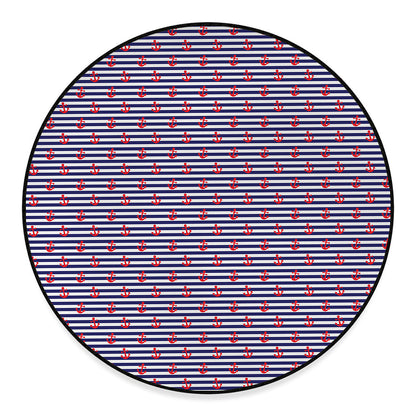 Blue Striped Nautical Anchor Print Round Floor Mat