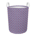 Blue Striped Nautical Anchor Print Round Laundry Basket