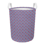 Blue Striped Nautical Anchor Print Round Laundry Basket