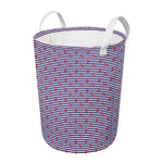 Blue Striped Nautical Anchor Print Round Laundry Basket