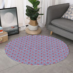 Blue Striped Nautical Anchor Print Round Rug
