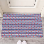 Blue Striped Nautical Anchor Print Rubber Doormat