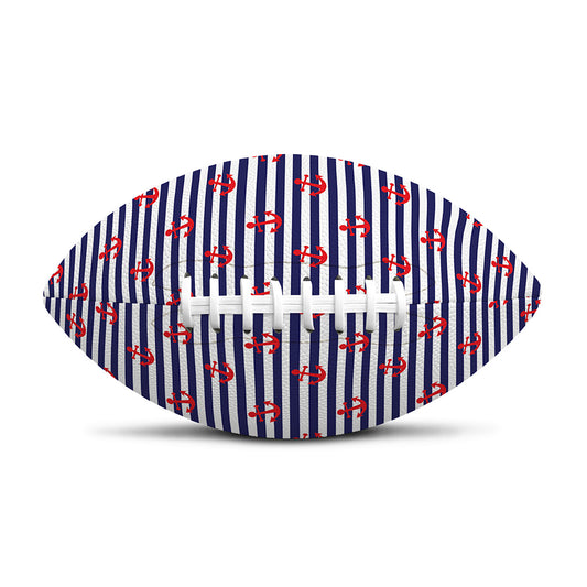 Blue Striped Nautical Anchor Print Rugby Ball