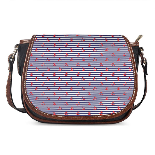 Blue Striped Nautical Anchor Print Saddle Bag