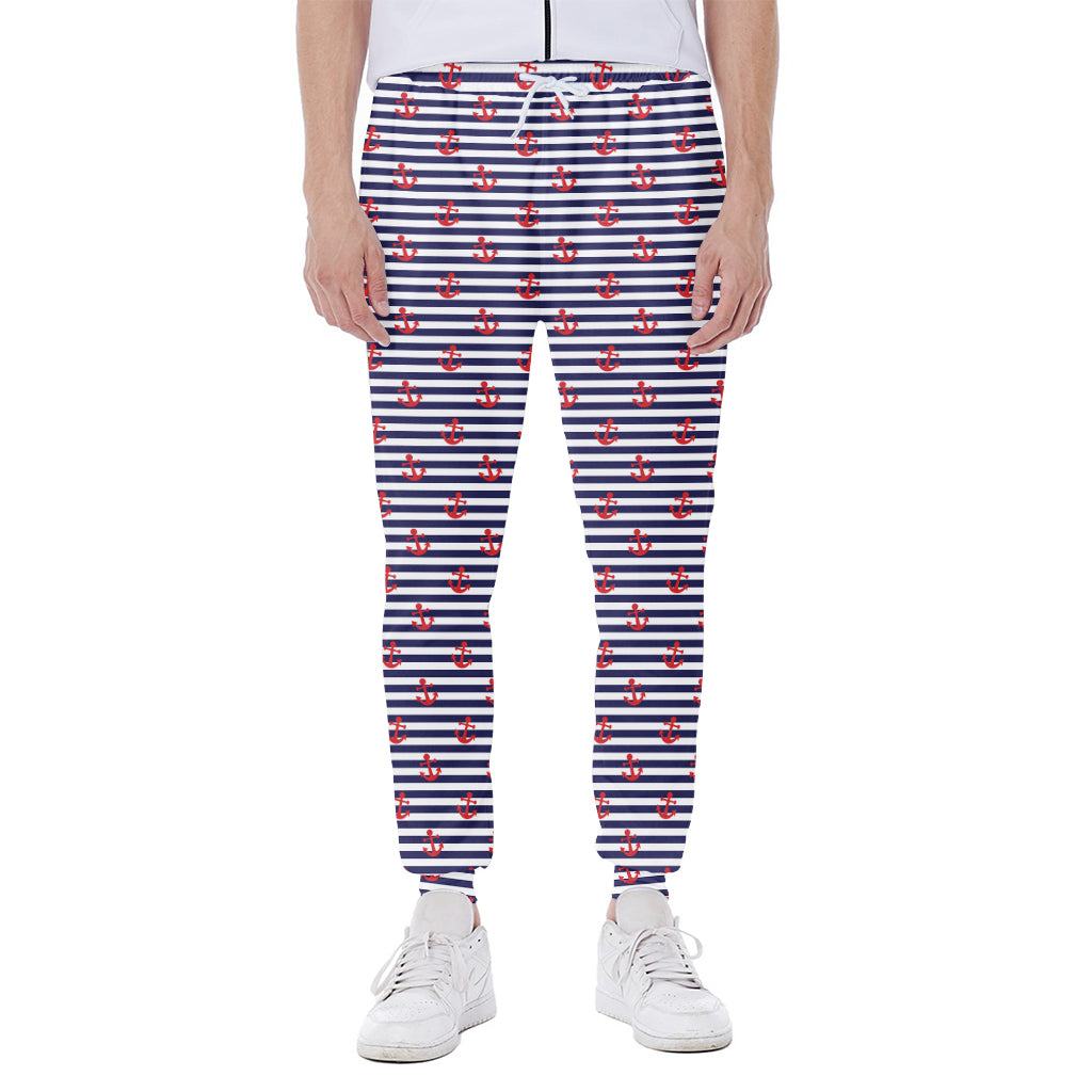 Blue Striped Nautical Anchor Print Scuba Joggers