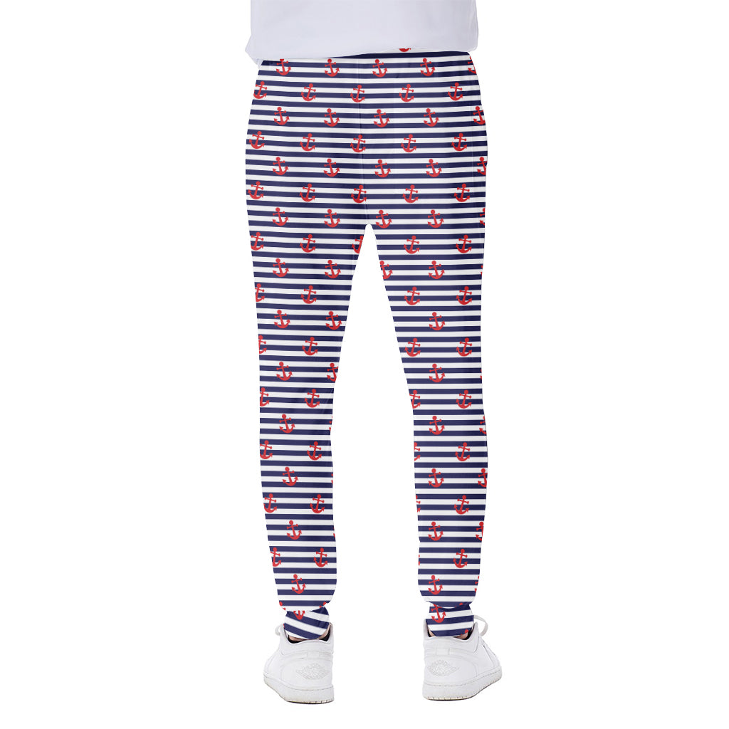 Blue Striped Nautical Anchor Print Scuba Joggers