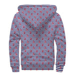 Blue Striped Nautical Anchor Print Sherpa Lined Zip Up Hoodie