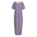 Blue Striped Nautical Anchor Print Short Sleeve Long Nightdress