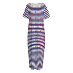 Blue Striped Nautical Anchor Print Short Sleeve Long Nightdress
