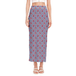 Blue Striped Nautical Anchor Print Side Slit Maxi Skirt