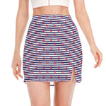 Blue Striped Nautical Anchor Print Side Slit Mini Skirt