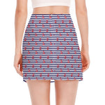 Blue Striped Nautical Anchor Print Side Slit Mini Skirt