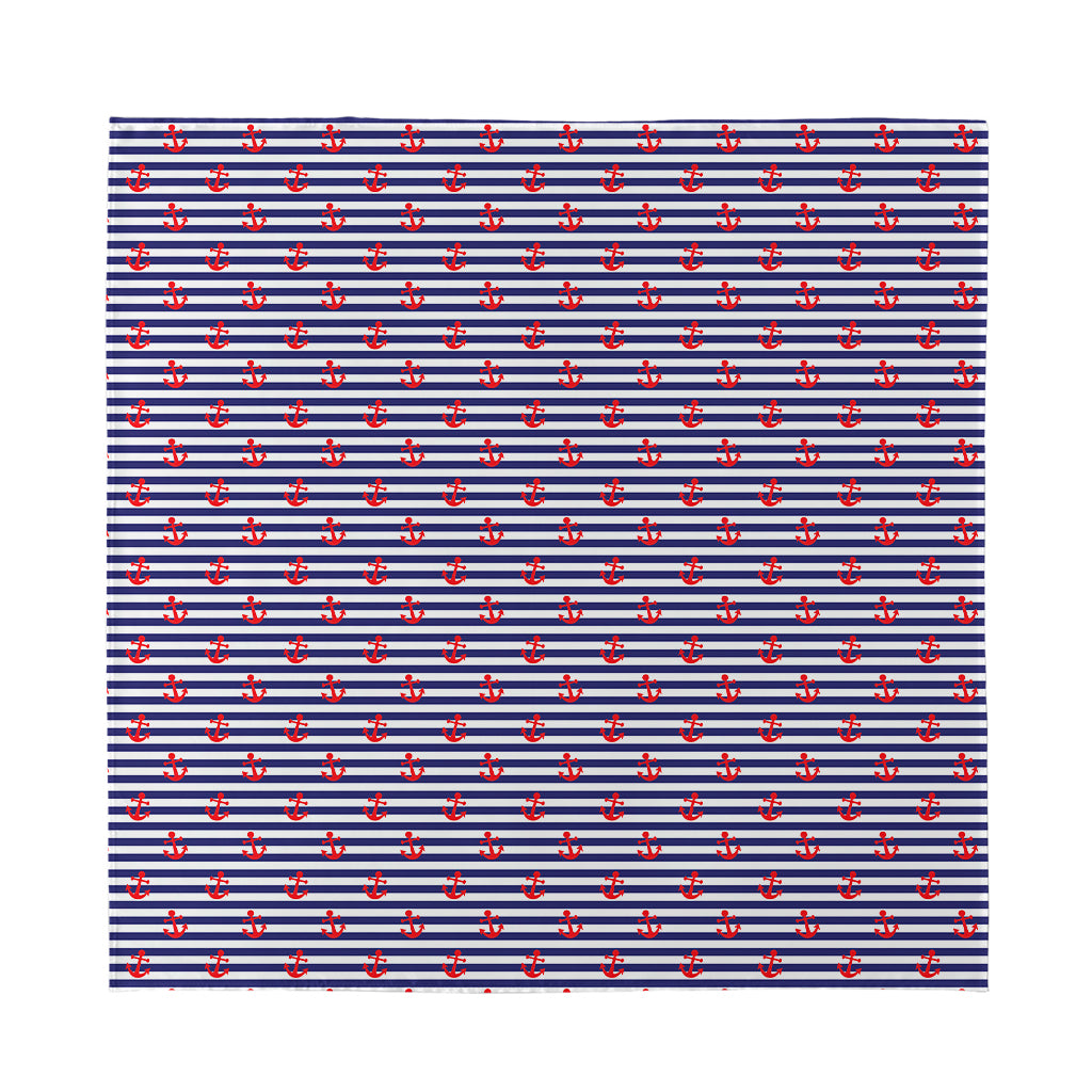 Blue Striped Nautical Anchor Print Silk Bandana