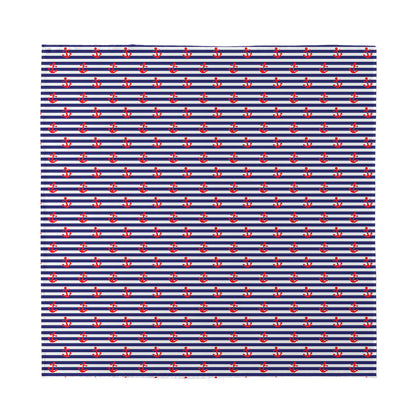 Blue Striped Nautical Anchor Print Silk Bandana