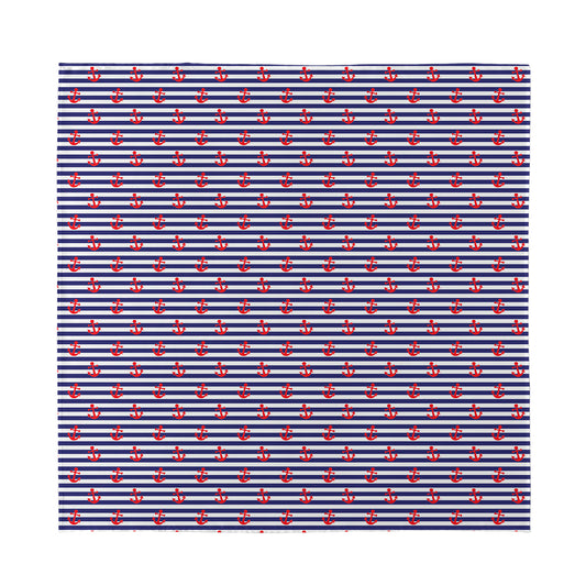 Blue Striped Nautical Anchor Print Silk Bandana