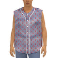 Blue Striped Nautical Anchor Print Sleeveless Baseball Jersey