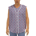 Blue Striped Nautical Anchor Print Sleeveless Baseball Jersey