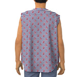 Blue Striped Nautical Anchor Print Sleeveless Baseball Jersey