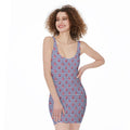 Blue Striped Nautical Anchor Print Sleeveless Bodycon Dress