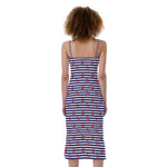 Blue Striped Nautical Anchor Print Slim Fit Midi Cami Dress