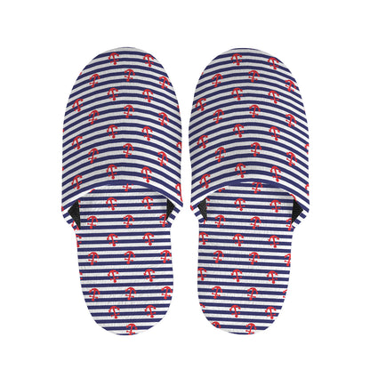 Blue Striped Nautical Anchor Print Slippers