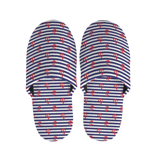 Blue Striped Nautical Anchor Print Slippers