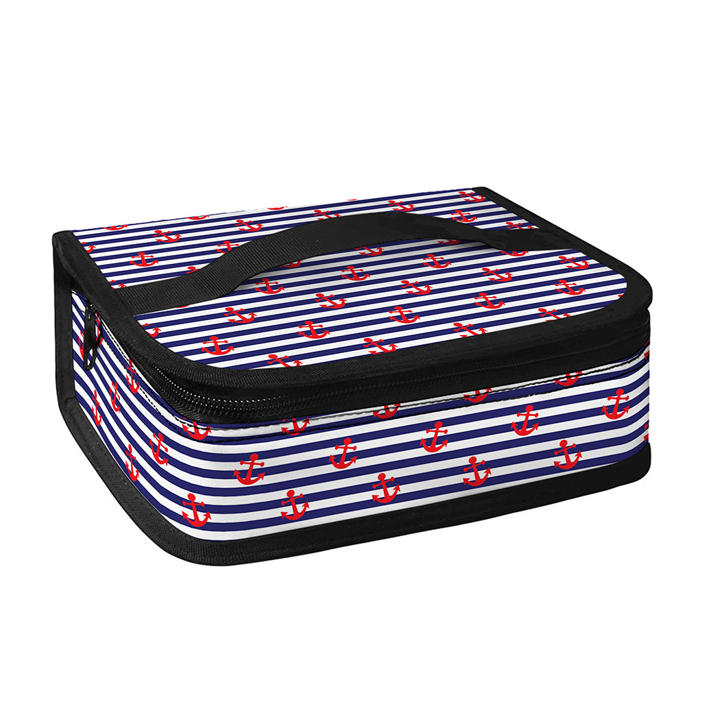 Blue Striped Nautical Anchor Print Small Lunch Bag