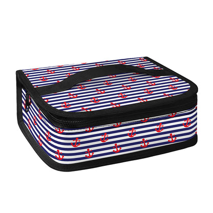 Blue Striped Nautical Anchor Print Small Lunch Bag